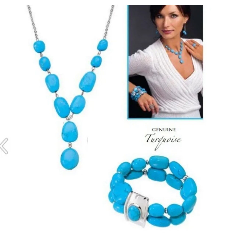 Like new Park Lane Cool Water Turquoise stretchy bracelet & extendable necklace
